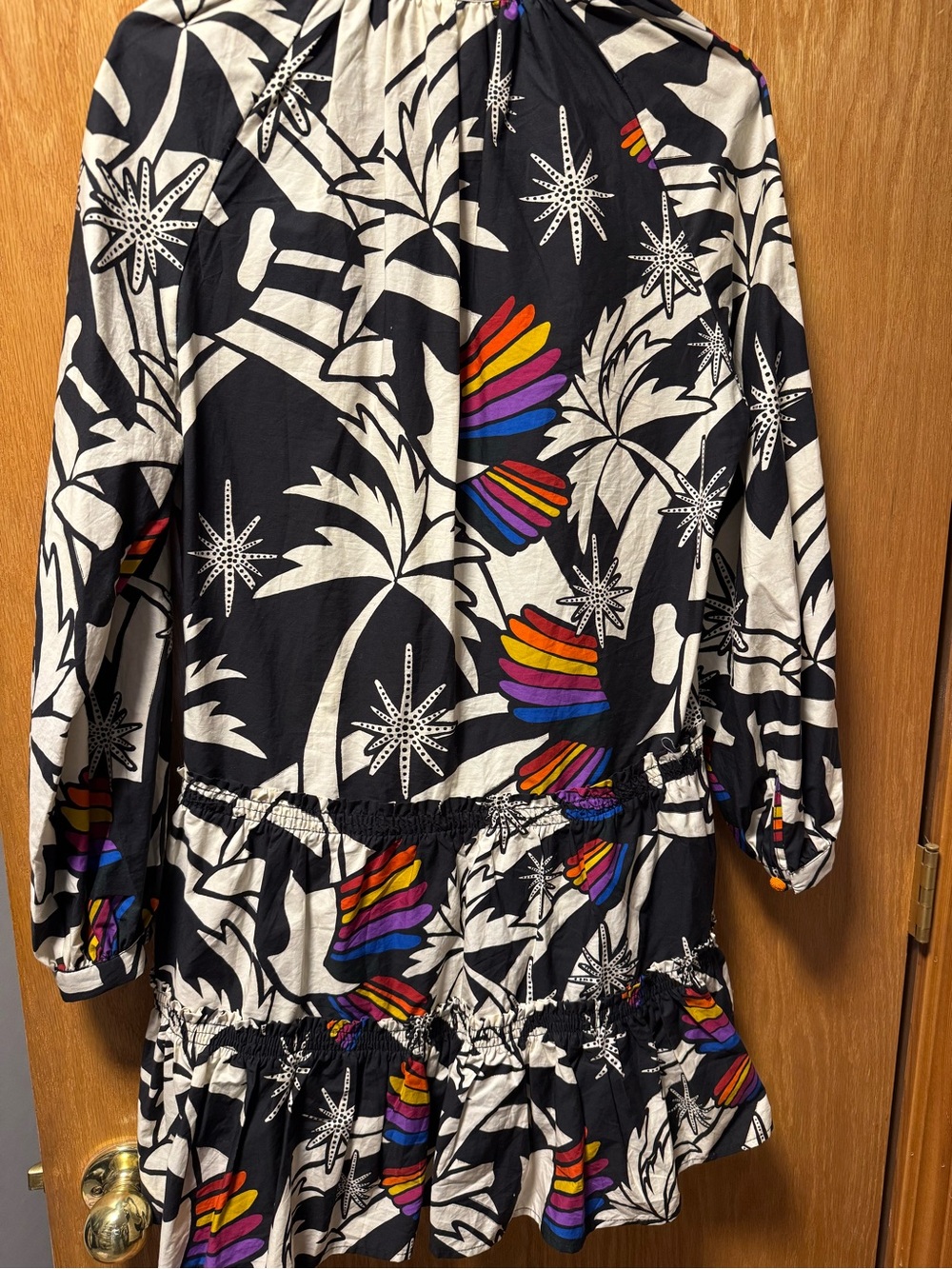 FARM Rio Black & White Floral Mini Dress with Rainbow Accents
